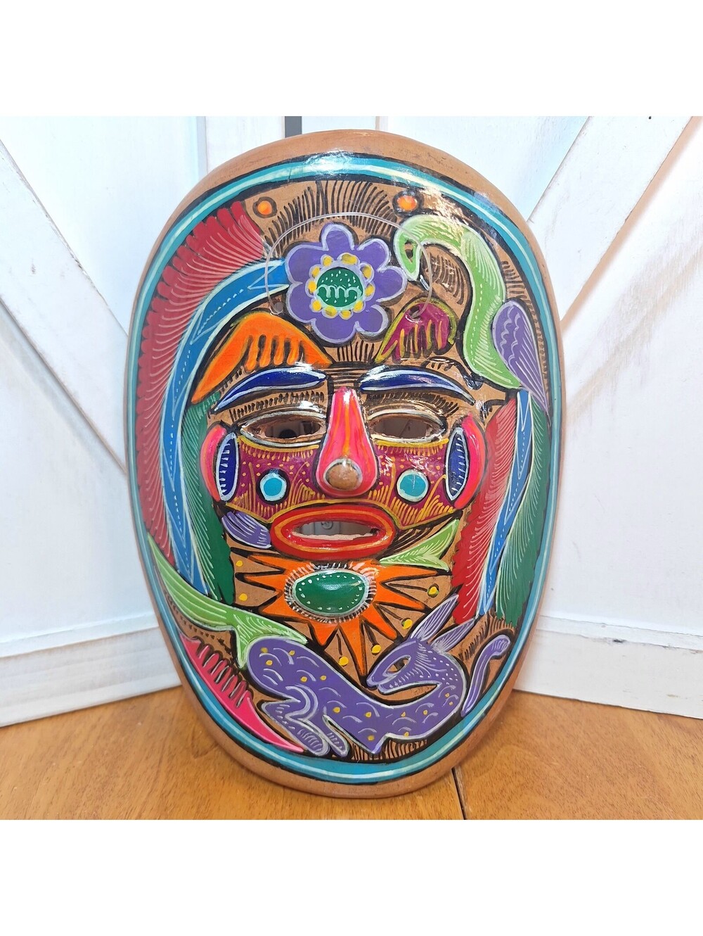 Mexican Ceramic Hanging Mask Folk Art Hand Painted Talavera Pottery VTG '97  8x6